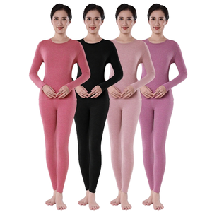 <b>Women's</b> <b>Thermal</b> Underwear Thick Polyester Knitted Plaid Pants <b>Set</b> Winter Cold Protection Round Neck Hand Wash - Product Image 1