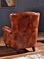 Fauteuil à une place en cuir capitonné de style campagnard américain, en bois massif, fabriqué sur mesure pour les hôtels, les clubs, les villas