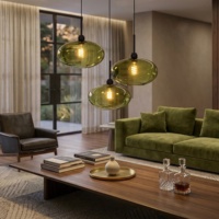 Lampe suspendue minimaliste, design nordique, lampe suspendue en verre, lumière en verre vert olive pour salon, restaurant