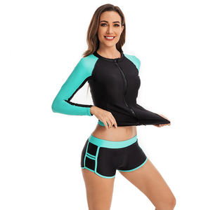 Dames Rash Guard Badpak Uv Bescherming Tegen De Zon Lange Mouw Spandex Badkleding <span class=keywords><strong>2</strong></span> Stuk Aan De Voorkant Rits Boot Surfen Op Het Strand Watersporten - Product Image 3