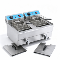 Friteuse électrique professionnelle en acier inoxydable avec 2 cuves, 2 paniers, capacité de 16 L, montée en température rapidement