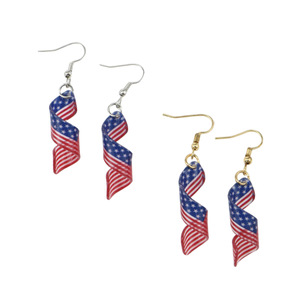 Pendientes acrílicos en espiral con bandera americana, ganchos dorados y plateados, joyería unisex, verano 2024 - Product Image 5