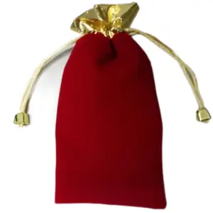 wholesale custom 8.5*18cm red velvet drawstring bag pouch with beads phone gift packaging and storage jewelry bag