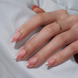 BTArtbox Uñas Postizas Francesas, Uñas Falsas al por Mayor, Uñas Cortas Almendradas con Punta Francesa Cromada, Uñas de Gel Suave X Press-on, 32 Piezas - Product Image 1