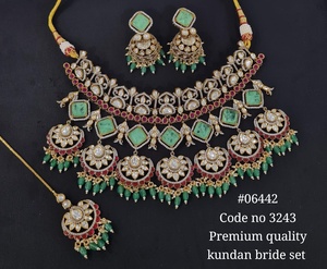 Victorian Kundan Bridal Jewelry Set 06442 with Necklace Earrings and Tikka for Women Wedding Festive Wear - Product Image 2