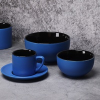 Service de vaisselle rond en céramique bleu et noir, ensemble moderne d'assiettes et de bols en porcelaine pour restaurant et usage domestique quotidien