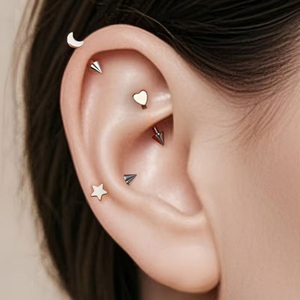 Gaby G23 Barra Curva de Titanio con Flecha para <span class=keywords><strong>Piercing</strong></span> Rook, Joyería de 8mm 16G, Anillo <span class=keywords><strong>Orbital</strong></span> Unisex para Ceja, Pendiente para Concha - Product Image 3