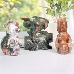 Calaveras de Cristal Talladas a Mano y Cuarzo de Fuego con Águila, <span class=keywords><strong>Jaspe</strong></span> Oceánico, Piedra de Sangre Africana, Técnica de Grabado para Colección y Decoración del Hogar - Product Image 4