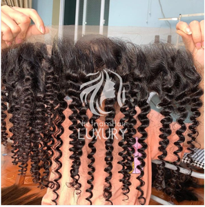 Cutícula de pelo Remy de la mejor calidad alineada delgada transparente HD/cierre 13x6 virgen para encaje océano ondulado trama única - Product Image 3
