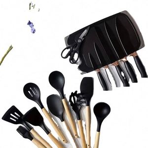 <b>Kitchen</b> <b>Gadget</b> <b>Kitchen</b> Utensils Set Food Grade Silicone With Wooden Handle and Cuttings Board Storage Bucket - Product Image 5