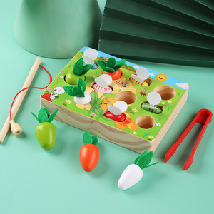 Juguete Educativo Temprano para Niños, <span class=keywords><strong>Granja</strong></span> para el Desarrollo de la Inteligencia - Jugar a Jalar Zanahorias, Pescar, Juguetes de Madera - Product Image 1