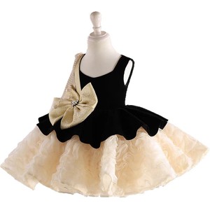 Abito da Damigella di Lusso Personalizzato con Fiocco Dorato in Velluto <span class=keywords><strong>Nero</strong></span> e <span class=keywords><strong>Tulle</strong></span>, <span class=keywords><strong>Vestito</strong></span> da Cerimonia per Matrimoni e Occasioni Speciali - Product Image 6