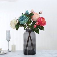 Rose artificielle en soie Austin à tige unique, style jardin anglais, avec 1 grande fleur et 2 boutons, pour la décoration de la maison, des mariages et des vases, vente en gros