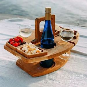 <b>Portable</b> wooden wine rack, outdoor <b>picnic</b> food storage <b>table</b>, detachable solid wood multi-layer food rack - Product Image 3