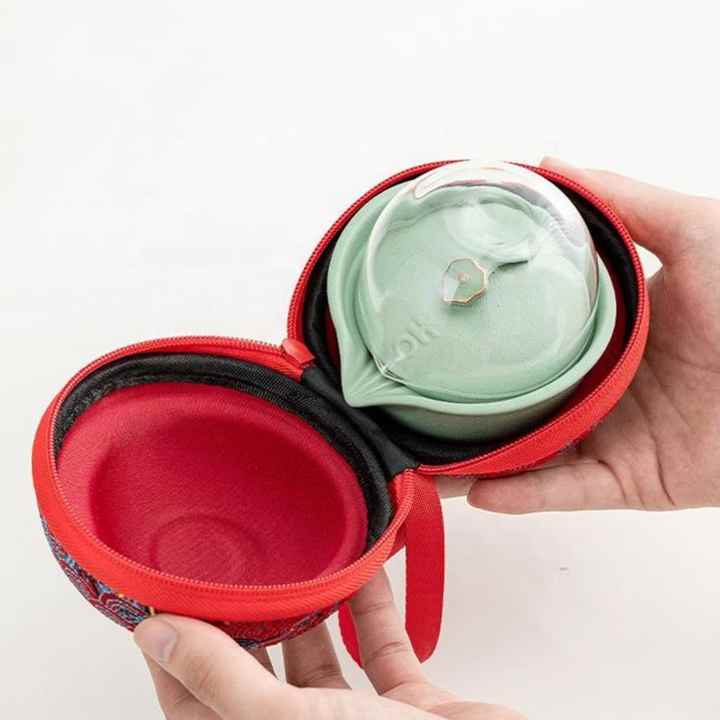 Portable All in One Gift Bag Outdoor Chinese Tea Pot Cup Set Travel Ceramic Tea Set Porcelain Teapot