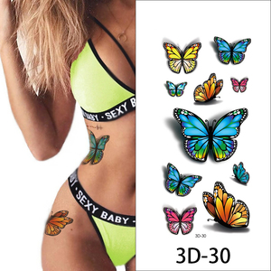 Adesivo temporaneo da donna impermeabile 3D con disegno a farfalla con fiori di rosa - Product Image 6