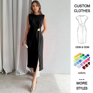 Vestido de Verano Nuevo para Mujer, Modesto, Elegante, de Oficina, Delgado, Versátil, Sólido, Maxi, de Cintura Alta, Línea A, Plisado, sin Mangas - Product Image 1