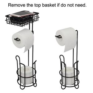 <strong>Toilet</strong> Black Paper <strong>Holder</strong> for Bathroom <strong>Free</strong> <strong>Standing</strong> Paper <strong>Roll</strong> with Paper Storage Tissue Phone Basket - Product Image 2