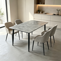 Table à manger rectangulaire en pierre frittée de style nordique, finition marbre de luxe, meubles de cuisine avec pieds en fer noir