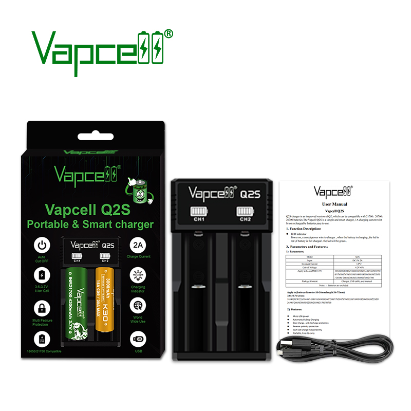 Carregador vapcell q2 atualizado, versão q2s 1a 2 slots 3.7v entrada 5v 2a usb para 21700 18650 bateria recarregável de íon-lítio| Alibaba.com