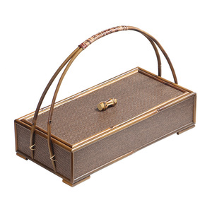 Old <b>bamboo</b> and rattan woven mat Japanese-style food box/<b>basket</b>, Zen-inspired decorative item for tea rooms, tea ceremony - Product Image 5