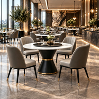 Table à manger pivotante avec chaises en ardoise, piédestal en marbre doré, ensemble de mobilier commercial personnalisable pour restaurant, OEM, luxe, rembourré