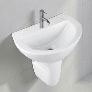 Cheap Price High Quality Fashionable Sanitary Ware Ceramic Bathroom Sink Two Piece Half Pedestal Basin - Product Image 3