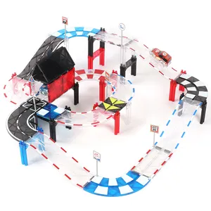 MNTL72pcs磁気タイルレースカートラックビルディングブロック教育玩具セット男の子用カーアドベンチャー玩具