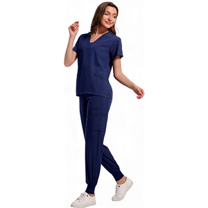 Daoyi Women's <b>Scrub</b> Set Navy <b>Blue</b> V-Neck Short Sleeve Medical Uniform Workwear For Hospital Dental Use - Product Image 1