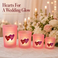 Lot de bougeoirs en verre rose dépoli en gros, motif cœur 'Je t'aime', pour bougies chauffe-plat et votives, décoration de table Saint-Valentin