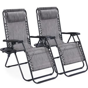 Chaises pliantes de camping portables grises avec coussin réglable, porte-gobelets en maille et plateaux, chaise de jardin pour la plage - Product Image 1