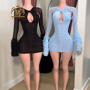 kate middleton fashion show dress Sexy Black Grommet Crisscross Detail Sheer Long Sleeve Dress – SEXY  AFFORDABLE CLOTHING main image 1