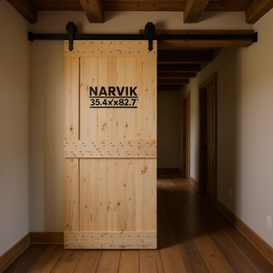 Porte de grange en pin massif Narvik 35,4x82,7 po. Porte coulissante manuelle de style ferme, intérieur non fini - Product Image 2