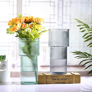 Jarrón de <span class=keywords><strong>Cristal</strong></span> Verde Esmeralda con Diseño Acanalado, Doble Capa, Forma Cilíndrica, Transparente, Moderno, para Decoración de Sala de Estar, para Tulipanes y Rosas - Product Image 4