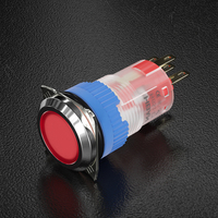 Interrupteur à bouton-poussoir en plastique HBAN 16 mm entièrement éclairé par LED, étanche IP67, 1NO1NC 5A 12V, tête plate, interrupteur mécanique industriel