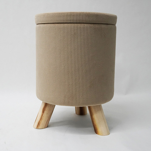 Factory Customized Living Room Bedroom New Velvet Footstool Round <strong>Stool</strong> Wooden <strong>Legs</strong> - Product Image 2