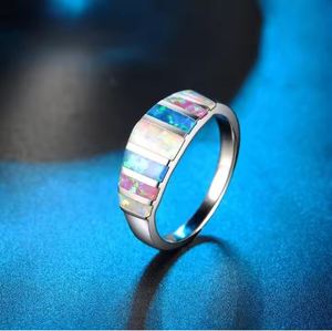 <span class=keywords><strong>Bague</strong></span> populaire en argent sterling avec pierres précieuses, opale arc-en-ciel colorée, <span class=keywords><strong>saphir</strong></span> blanc, <span class=keywords><strong>bleu</strong></span>, rose, anniversaires, mariages, fiançailles - Product Image 1