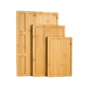 JOYWAVE Professional Custom Natural Bamboo Cutting Boards Set Of 3 Large Kitchen Easy Grip Chopping Serving Board