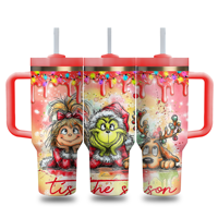 Carafe isotherme à double paroi de 40 oz avec logo personnalisé, motif dessin animé monstre vert et fleurs, avec poignée, couvercle et paille, faible MOQ