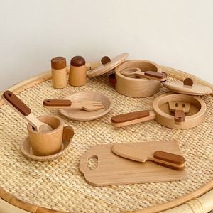15 pièces de kits de cuisine en bois, bois de hêtre naturel, vaisselle de jeu pour tout-petits, ensemble de nourriture pour enfants, filles et garçons - Product Image 2