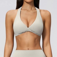 Soutien-gorge de sport halter ultra-doux, col en V, dos réglable, pour le yoga