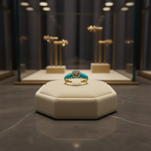 Anillo Moderno de Oro Puro de 22K con Esmalte y Detalles Azules, con Incrustaciones de Piedras Refinadas - Product Image 3