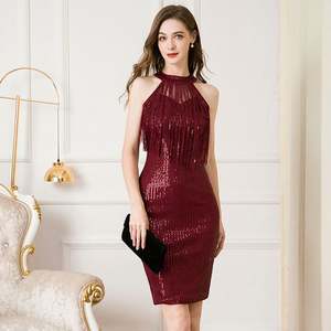 Robe d'été sexy vintage noire à sequins et franges, taille empire, longueur genou, pour femme, élégante, moulante, pour soirée, bal, mariage, 2022 - Product Image 6