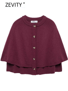 <span class=keywords><strong>Cardigan</strong></span> Zevity da Donna Autunnale con Bottoni, Collo Tondo, Maglia Spessa, Maniche a Pipistrello, Design a Mantella, Colore Unico, Top ZA - Product Image 5