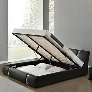 Willsoon Modern Slaapkamermeubilair Zacht Pu Kunstleer Opbergbed Met Gaslift Metalen Decoratie Hoofdeinde Gestoffeerd Bed