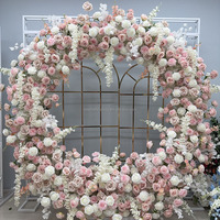 Romantische volle cirkel bloemenboog blush roze witte roos ronde bruidsboog roze bloemenbogen met hangende bloemen