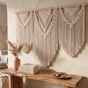 Tapisserie murale en macramé en coton de style exclusif, faite à la main avec des franges, pour salon, chambre à coucher, intérieur, toutes saisons - Product Image 3