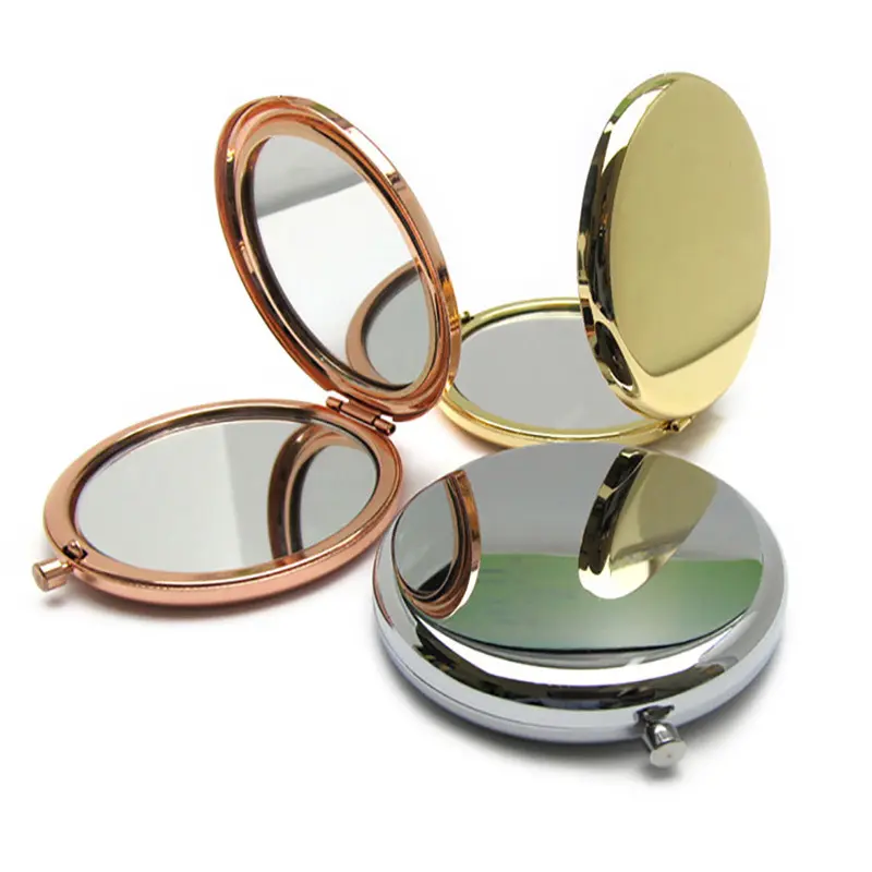 AOWEIK 뜨거운 판매 휴대용 금속 포켓 접이식 실버 소형 메이크업 거울 확대 거울 맞춤 선물