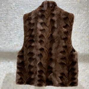 Gilet in Vera Pelliccia di <span class=keywords><strong>Visone</strong></span> per Donna, Gilet in Pelliccia di <span class=keywords><strong>Visone</strong></span> con Collo Alto, Patchwork, Caldo per l'Inverno - Product Image 4