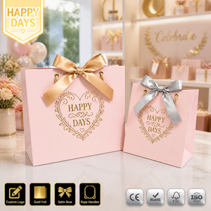 Sacchetto di Carta Rosa Personalizzato con Stampa in Lamina d'Oro, Elegante Confezione Regalo a Forma di Cuore con Chiusura a Nastro in Raso per Bomboniere di Matrimonio e <span class=keywords><strong>Compleanno</strong></span> - Product Image 3